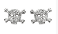 Heavy Metal Jewelry Large Ladies Bling Skull & Crossbones Post Earrings Stainless Steel SE12