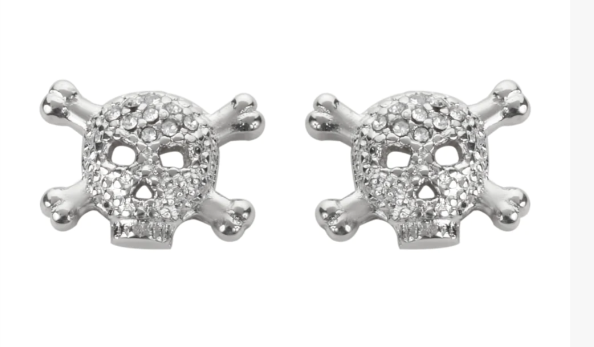 Heavy Metal Jewelry Large Ladies Bling Skull & Crossbones Post Earrings Stainless Steel SE12