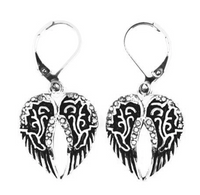 Biker Jewelry Ladies Bling Wings Lever Back Stainless-Steel Earrings SE14