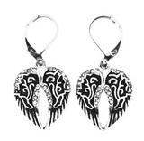 Biker Jewelry Ladies Angel Wing Heart Pendant Necklace Matching Earrings Set Stainless Steel SP98