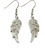 Biker Jewelry Ladies Bling Wings French Wire Earrings Stainless Steel SE17