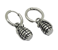 EARRINGS Unisex Stainless Steel Hand Grenade Hoops SE19