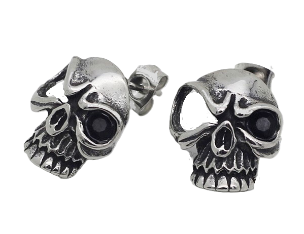 Unisex Skull with Black Eye Stainless Steel Post Earrings SE22