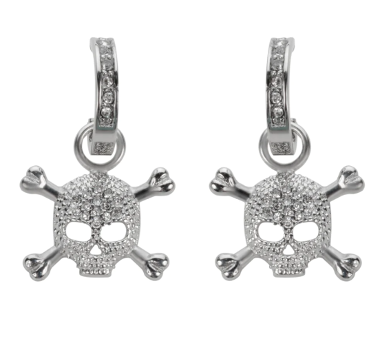 Jewelry Ladies Bling Skull & Crossbones Hoop Earrings Stainless Steel SE23
