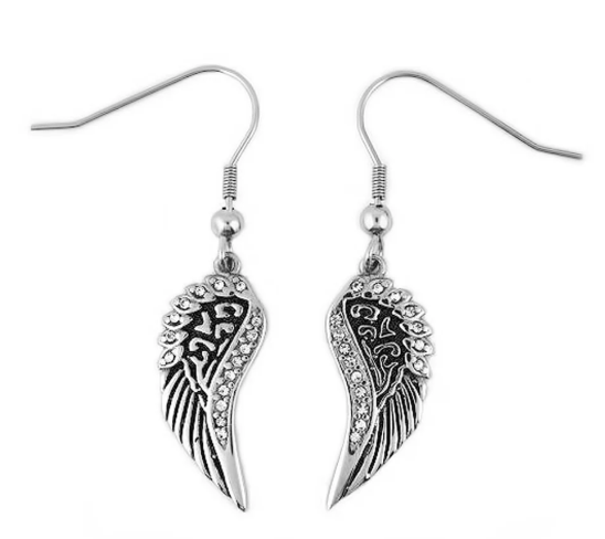 Ladies Bling Angel Wing French Wire Earrings Stainless Steel SE24