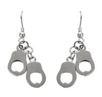 Biker Jewelry Ladies Double Handcuff French Wire Earrings Stainless Steel SE27