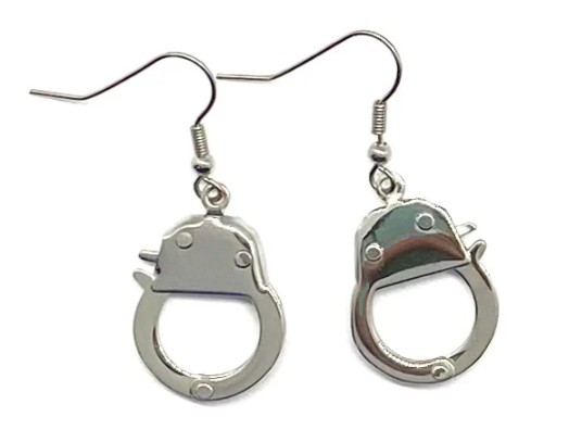 Ladies or Men Dangling Handcuff French Wire Earrings Stainless Steel SE29