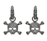 Biker Jewelry Ladies Black Bling Skull & Crossbones Hoop Earrings Stainless Steel SE34