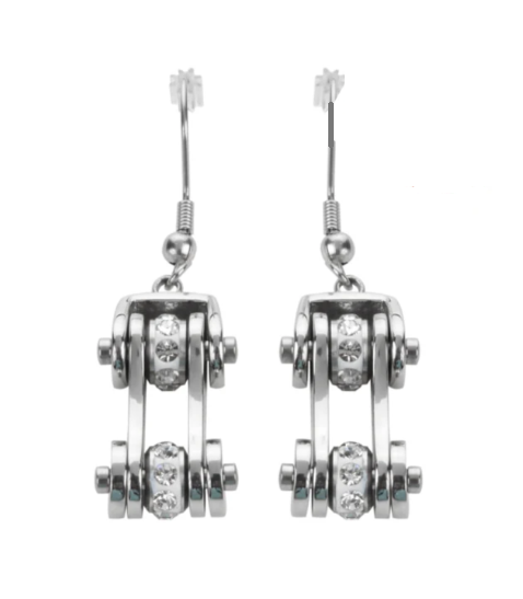 Biker Jewelry Ladies Motorcycle Bike Chain Earrings Stainless Steel Chrome SE35