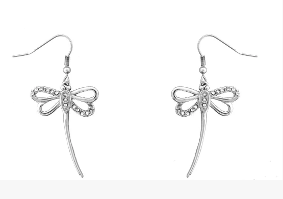 Biker Jewelry's Dragonfly Earrings Imitation Diamonds Stainless Steel SE37