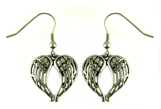Heavy Metal Jewelry Winged Heart Earrings Stainless Steel SE39