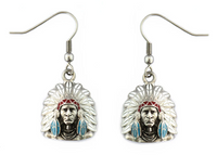 Biker Jewelry Ladies Indian Headdress Bust Earrings Stainless Steel SE43