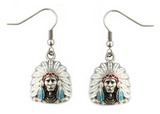 Biker Jewelry Ladies Indian Headdress Bust Earrings Stainless Steel SE43