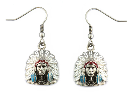 Biker Jewelry Ladies Indian Headdress Bust Earrings Stainless Steel SE43