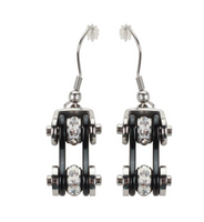 Biker Jewelry Ladies Motorcycle Bike Chain Earrings Stainless Steel Chrome & Black SE44