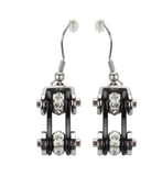 Biker Jewelry Ladies Motorcycle Bike Chain Earrings Stainless Steel Chrome & Black SE44