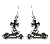 Biker Jewelry Ladies Motorcycle Black Iron Cross French Wire Earrings Stainless Steel SE45