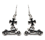 Biker Jewelry Ladies Motorcycle Black Iron Cross French Wire Earrings Stainless Steel SE45