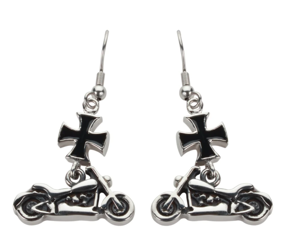 Biker Jewelry Ladies Motorcycle Black Iron Cross French Wire Earrings Stainless Steel SE45