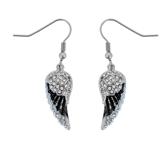 Jewelry Ladies Black Wings French Wire Mini Earrings Stainless Steel SE46