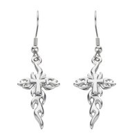 Biker Jewelry Ladies Flaming Cross French Wire Earrings Stainless Steel Religious Jewelry SE49