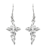 Biker Jewelry Ladies Flaming Cross French Wire Earrings Stainless Steel Religious Jewelry SE49
