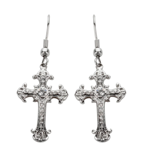 Biker Jewelry Ladies Bling Cross French Wire Earrings Stainless Steel Religious Jewelry SE4