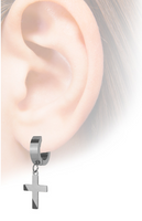 Stainless Steel Hinged Hoop Dangling Religious Cross Earrings Black in Color SE5B