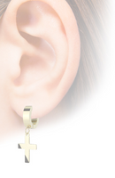 Stainless Steel Hinged Hoop Dangling Religious Cross Earrings Gold in Color SE5G