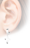 Stainless Steel Hinged Hoop Dangling Religious Cross Earrings Silver in Color SE5S