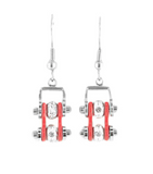 Heavy Metal Jewelry Ladies Motorcycle Mini Bike Chain Earrings Stainless Steel Chrome/Red SE50