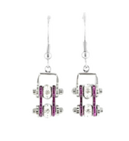 Biker Jewelry Ladies Motorcycle Bike Chain Earrings Stainless Steel Chrome & Candy Purple SE51