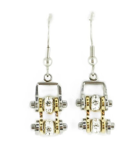 Biker Jewelry Ladies Motorcycle Bike Chain Earrings Stainless Steel Chrome / Gold SE53