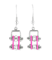 Biker Jewelry Ladies Motorcycle Small Bike Chain Earrings Stainless Steel Chrome & Pink SE54