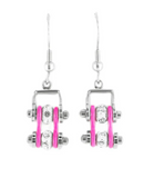 Biker Jewelry Ladies Motorcycle Small Bike Chain Earrings Stainless Steel Chrome & Pink SE54
