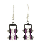 Biker Jewelry Ladies Motorcycle Small Bike Chain Earrings Stainless Steel Black an Candy Purple SE58