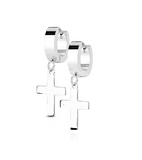Stainless Steel Hinged Hoop Dangling Religious Cross Earrings Silver in Color SE5S