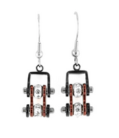 Biker Jewelry Ladies Motorcycle Bike Chain Earrings Stainless Steel Black & Candy Red SE62