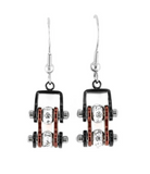 Biker Jewelry Ladies Motorcycle Bike Chain Earrings Stainless Steel Black & Candy Red SE62