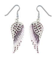 Biker Motorcycle Jewelry Ladies Large Bling Purple Wings French Wire Earrings Stainless Steel SE68