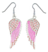 Biker Jewelry Ladies Large Bling Pink Wings French Wire Earrings Stainless Steel SE69