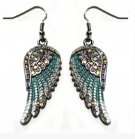 Biker Jewelry Ladies Bling Wings French Wire Earrings Stainless Steel Turquoise SE70