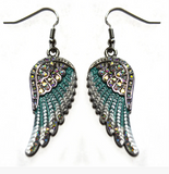 Biker Jewelry Ladies Bling Wings French Wire Earrings Stainless Steel Turquoise SE70