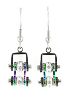 Biker Jewelry Ladies Small Bike Chain Earrings Stainless Steel Two Tone Black Rainbow with Crystal Centers SE72