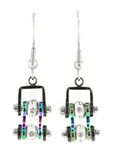 Biker Jewelry Ladies Small Bike Chain Earrings Stainless Steel Two Tone Black Rainbow with Crystal Centers SE72