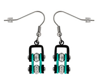 Biker Jewelry Ladies Stainless Steel Black & Turquoise Motorcycle Mini Bike Chain Earrings SE73