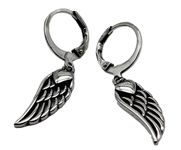 Biker Jewelry Ladies Small Wings Lever Back Stainless-Steel Earrings SE74