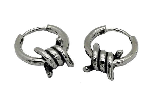 Men or Women's Hoop Earrings Stainless Steel Barbwire Design SE75