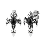Religious Cross Post Earrings Black Stone Unisex Stainless Steel SE77