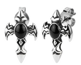 Religious Cross Post Earrings Black Stone Unisex Stainless Steel SE77
